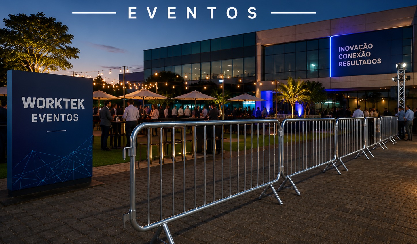 Grades de contenção Worktek instaladas em evento corporativo ao ar livre