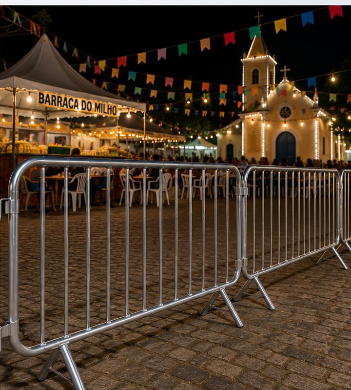 Grades de contenção em festa com barracas